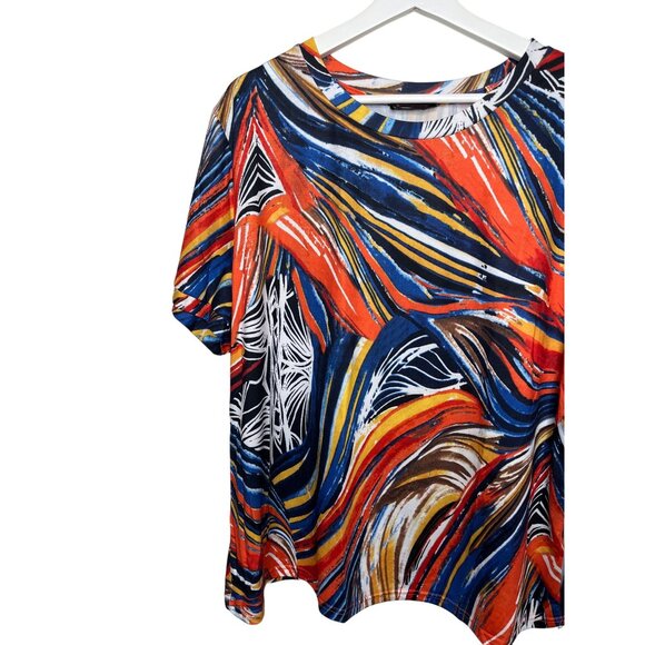SHEIN 3XL Abstract Orange Print Tee Blouse Short Sleeve Casual Plus Size Top - Picture 3 of 8